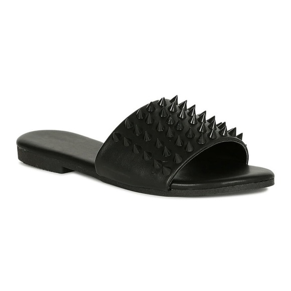 PAZZLE SPIKY OPEN TOE FLAT SLIDE - BLACK (NEW WITH TAG) - Picture 4 of 5